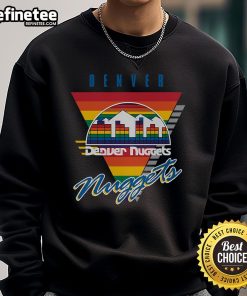 Alt Text: Black Denver Nuggets Worldwide Collection Tri-Logo Sweatshirt by Mitchell & Ness, perfect for fans and casual wear.
