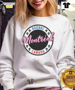Nice Montreal script circle fleur de lys text sweatshirt in stylish design, perfect for casual wear and Montreal pride.