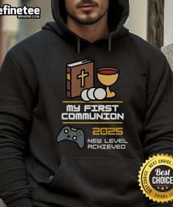 Alt Text: Nice My 1st First Communion 2025 hoodie featuring a video game controller design, perfect for young gamers.