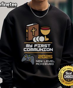 Nice My 1st First Communion 2025 Controller Video Game Sweatshirt featuring a fun gaming design for kids' celebrations.