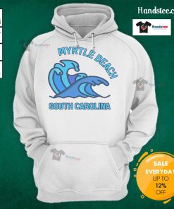 Cozy Nice Myrtle Beach South Carolina pocket wave hoodie displayed on a mannequin against a beach backdrop.