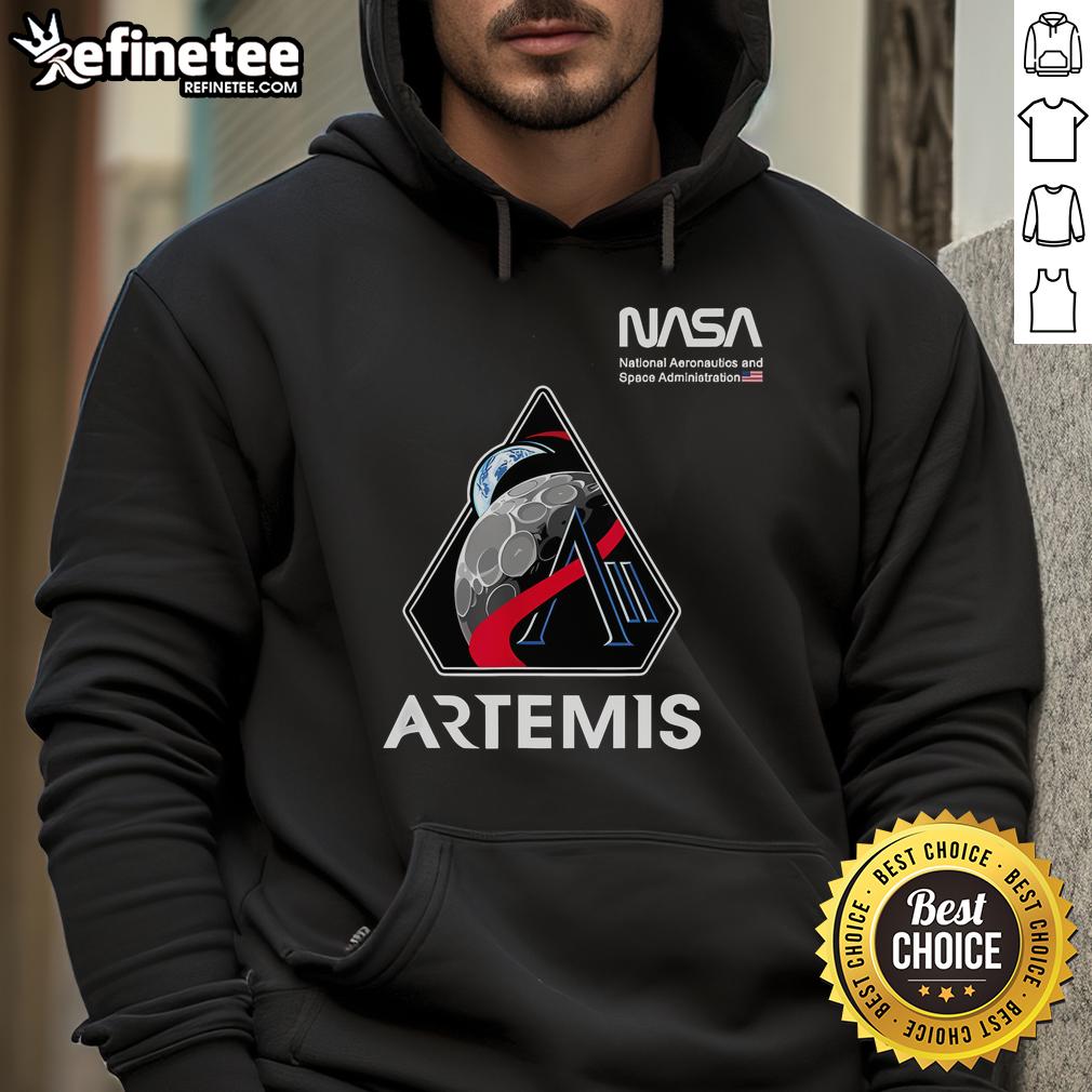 Nice Nasa Artemis Ii Mission Patch Worm Logo American Flag Hoodie Alt Text: NASA Artemis II mission patch hoodie featuring worm logo and American flag design, perfect for space enthusiasts.