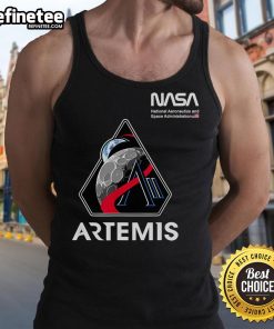NASA Artemis II mission patch tank top featuring the worm logo and American flag design, perfect for space enthusiasts.