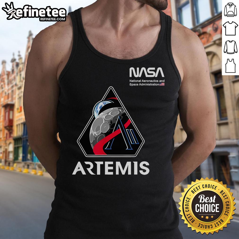 Nice Nasa Artemis Ii Mission Patch Worm Logo American Flag Tank Top NASA Artemis II mission patch tank top featuring the worm logo and American flag design, perfect for space enthusiasts.
