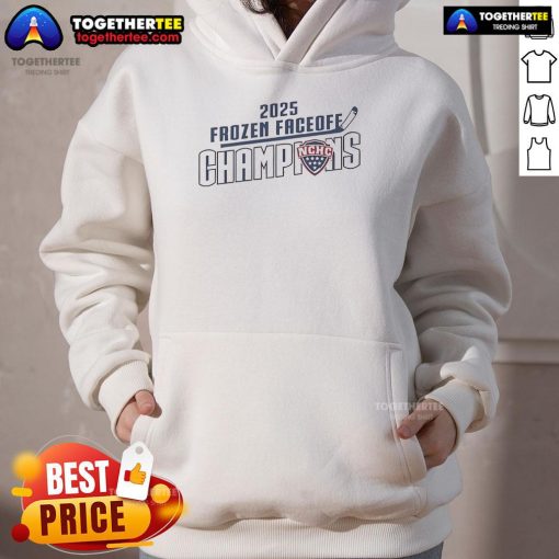 Alt Text: Nice NCHC Frozen Faceoff Champions 2025 hoodie featuring team colors and logo, perfect for fans and supporters.