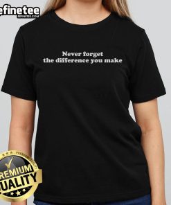 Stylish ladies tee with 'Never Forget The Difference You Make' slogan, promoting mental health awareness and positivity.