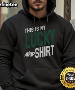 Person wearing a New York Jets hoodie, showcasing team spirit and luck, perfect for fans and game day attire.