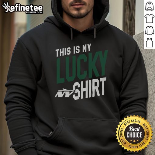Person wearing a New York Jets hoodie, showcasing team spirit and luck, perfect for fans and game day attire.
