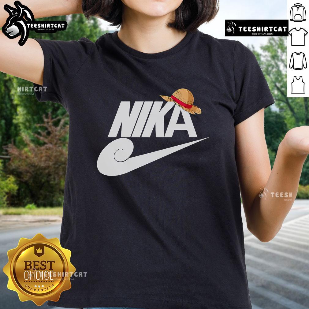 Nice Nika Monkey D. Luffy Hat Ladies Tee Ladies' tee featuring Nice Nika Monkey D. Luffy hat design, perfect for anime fans and One Piece enthusiasts.