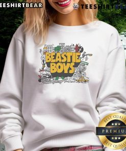 Nice Only NY X Beastie Boys collage sweatshirt featuring vibrant graphics and iconic band imagery, perfect for fans.