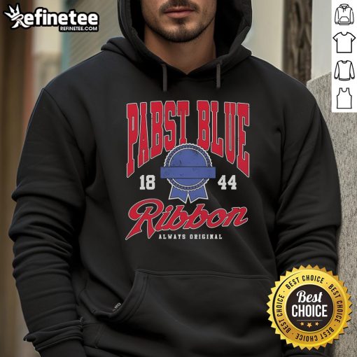 Alt Text: Pabst Blue Ribbon Always Varsity 1884 Hoodie in navy blue, showcasing a vintage design and comfortable fit.