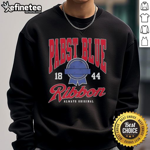 Alt Text: Nice Pabst Blue Ribbon Always Varsity 1884 Sweatshirt in navy blue, featuring classic logo and comfortable fit.