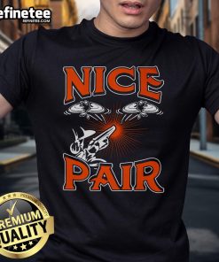 Alt Text: Funny Nice Pair skeet shooting sport t-shirt design featuring a playful graphic and bold lettering on a casual tee.