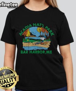 Nice Peanuts Snoopy X Acadia National Park ladies tee featuring a playful design perfect for park enthusiasts.