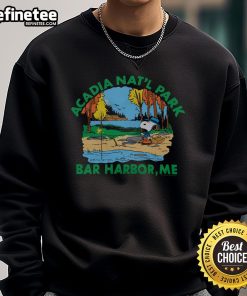 Alt Text: Cozy Nice Peanuts Snoopy X Acadia National Park sweatshirt featuring iconic Snoopy design against a scenic backdrop.