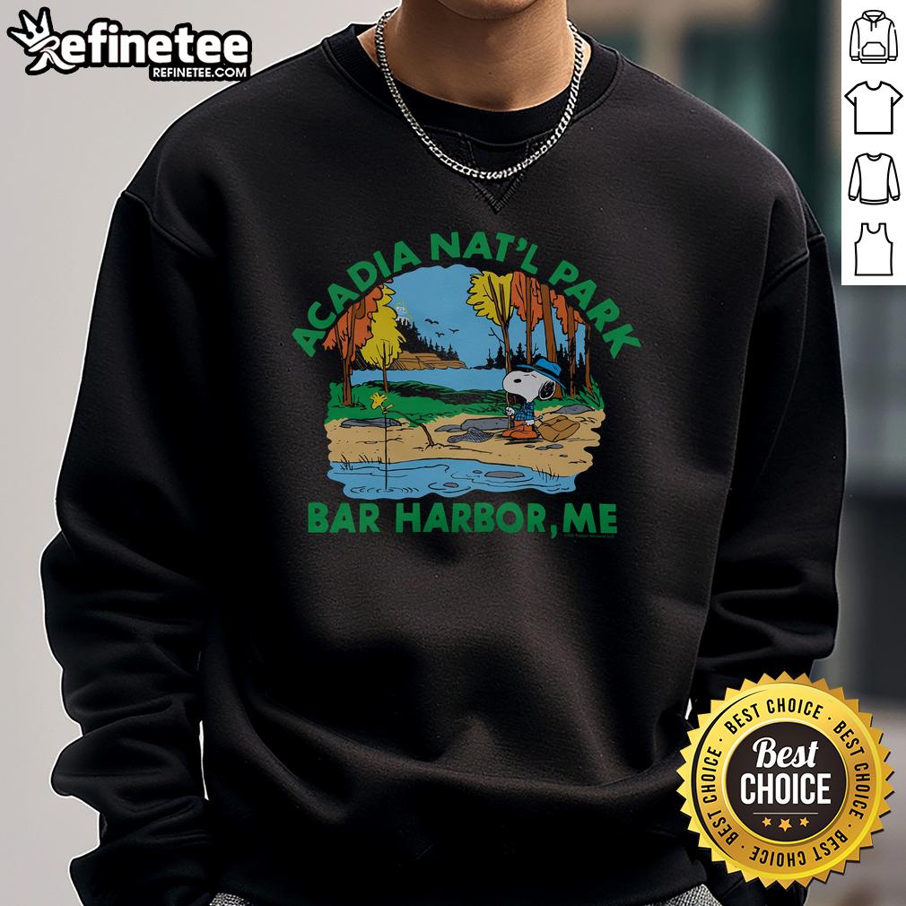 Nice Peanuts Snoopy X Acadia National Park Sweatshirt Alt Text: Cozy Nice Peanuts Snoopy X Acadia National Park sweatshirt featuring iconic Snoopy design against a scenic backdrop.