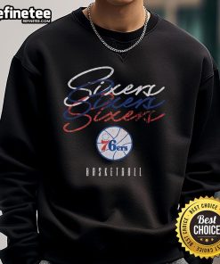 Alt Text: Nice Philadelphia 76ers Hardwood Classics Triple Stack Sweatshirt featuring team colors and logo, perfect for fans.