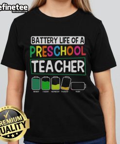 Nice preschool nursery teacher graphic tee showcasing battery life theme for Pre-K instructors in vibrant colors.