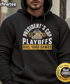 Roanoke Rail Yard Dawgs hoodie featuring Nice Presidents Cup 2025 Playoffs design, perfect for hockey fans.