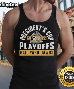 Roanoke Rail Yard Dawgs tank top featuring design for the Nice Presidents Cup 2025 Playoffs, perfect for hockey fans.