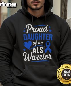 Proud daughter wearing an ALS awareness hoodie, celebrating her dad's strength during ALS Awareness Month.