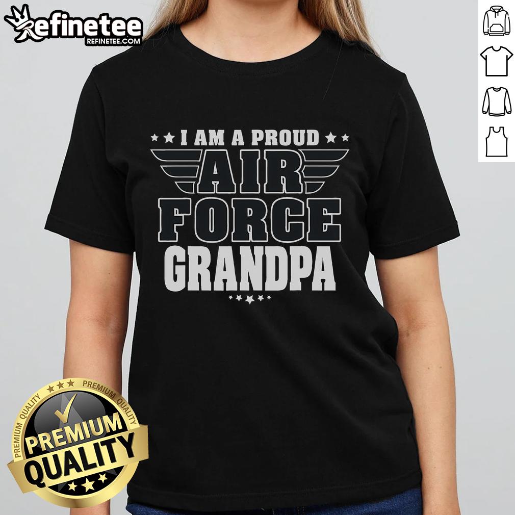 Nice Proud Grandpa Patriotic Pride Military Grandfather Ladies Tee Proud grandpa in a patriotic military-themed tee, showcasing love for family and country - Nice Proud Grandpa Tee.