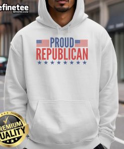 Nice Proud Republican American Hoodie featuring patriotic colors and bold text for stylish supporters of the GOP.