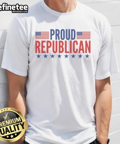 Nice Proud Republican American T-Shirt featuring patriotic colors and bold text, perfect for expressing political pride.