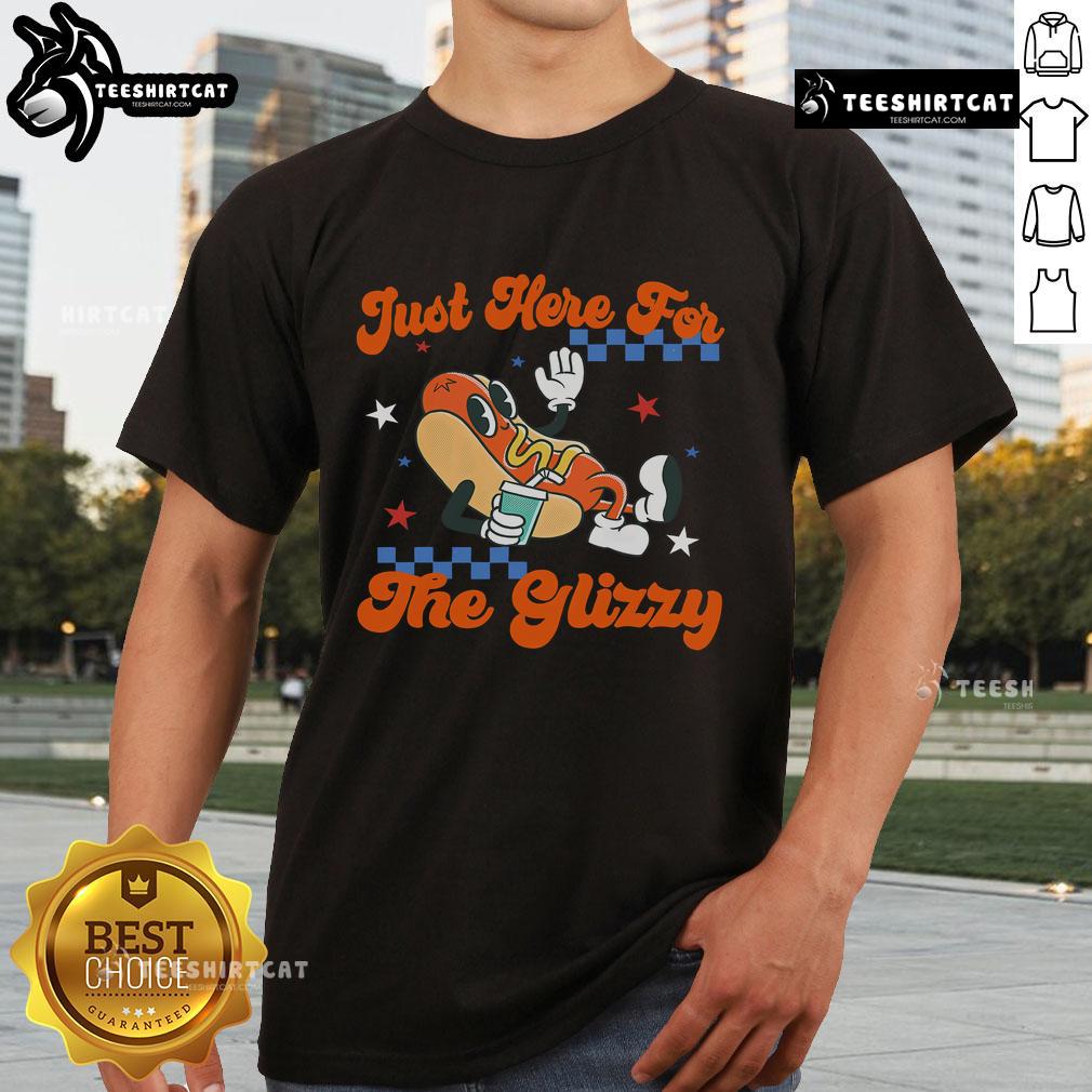 Nice Retro Hot Dog I'M Just Here For The Glizzy Happy 4Th Of July T Shirt Alt Text: Retro hot dog graphic on a t-shirt with I'm Just Here For The Glizzy for a fun 4th of July celebration.