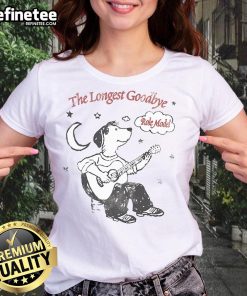 Nice Role Model The Longest Goodbye Dog Guitar Moon Star Ladies Tee featuring a playful dog with a guitar under a moonlit sky.