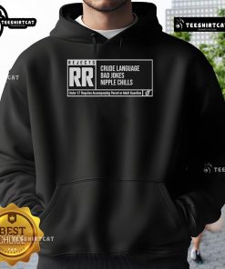 Stylish Nice RR Rating hoodie featuring bold text, perfect for fans of crude language and bad jokes from The Reel Rejects.