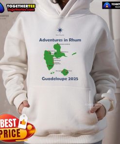 Nice Rum Traveler Guadeloupe 2025 hoodie featuring vibrant design and tropical beach backdrop, perfect for island enthusiasts.