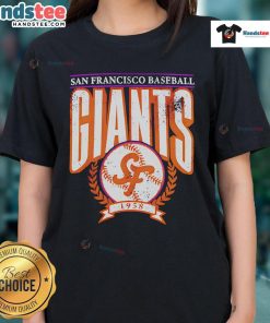 Alt Text: 1958 retro ladies tee featuring the San Francisco Baseball Giants logo, perfect for fans of vintage sports apparel.