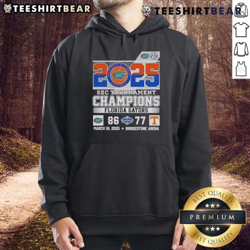 Florida Gators 2025 SEC Tournament Champions hoodie celebrating victory over Tennessee Volunteers.