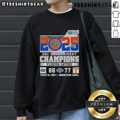 Florida Gators sweatshirt celebrating SEC Tournament Champions victory over Tennessee Volunteers in 2025.