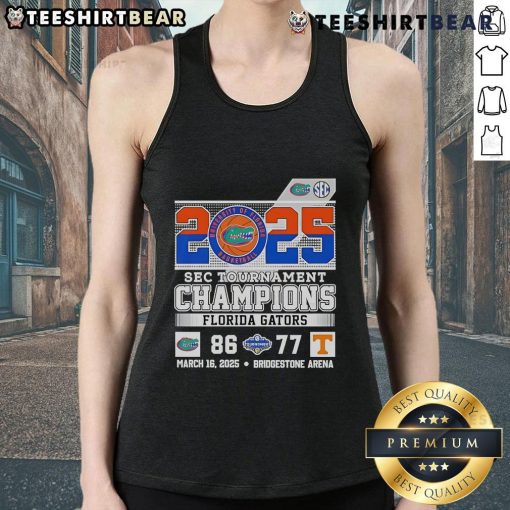 Florida Gators celebrate SEC Tournament Championship victory over Tennessee Volunteers in 2025 tank top.