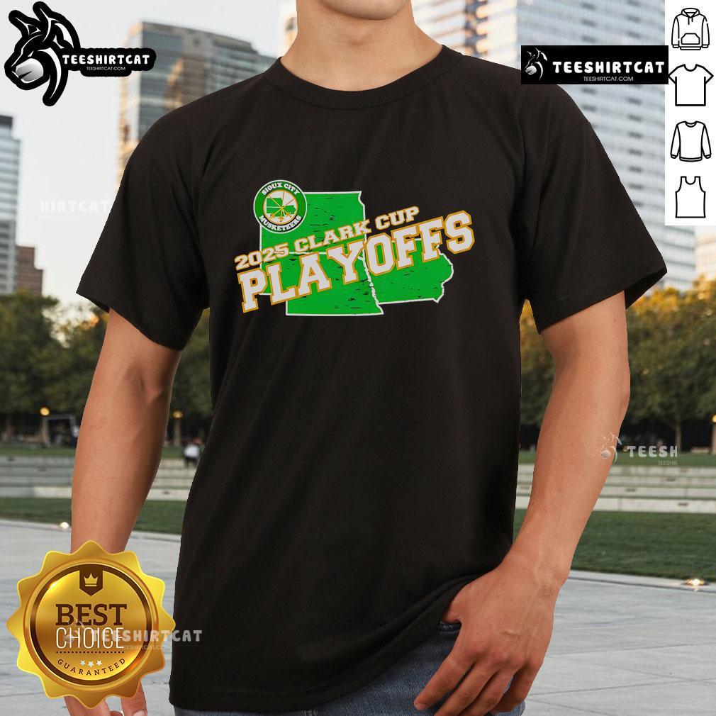 Nice Sioux City Musketeers 2025 Clark Cup Playoffs T Shirt Sioux City Musketeers 2025 Clark Cup Playoffs T-Shirt featuring team logo and vibrant colors for fans.