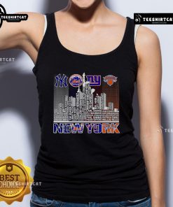 Stylish tank top featuring a New York sports team player name against a vibrant skyline backdrop.