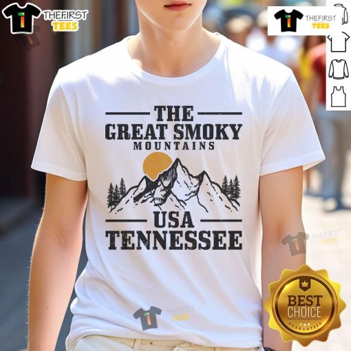Vintage Smoky Mountains Tennessee hiking t-shirt design featuring scenic mountain graphics and nature-inspired elements.