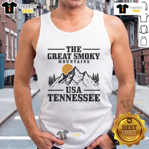 Vintage tank top featuring a scenic view of the Smoky Mountains, perfect for hiking enthusiasts in Tennessee.