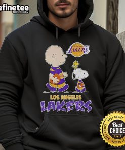 Alt Text: Snoopy and Charlie Brown Peanuts hoodie featuring Los Angeles Lakers logo, perfect for fans and cozy wear.