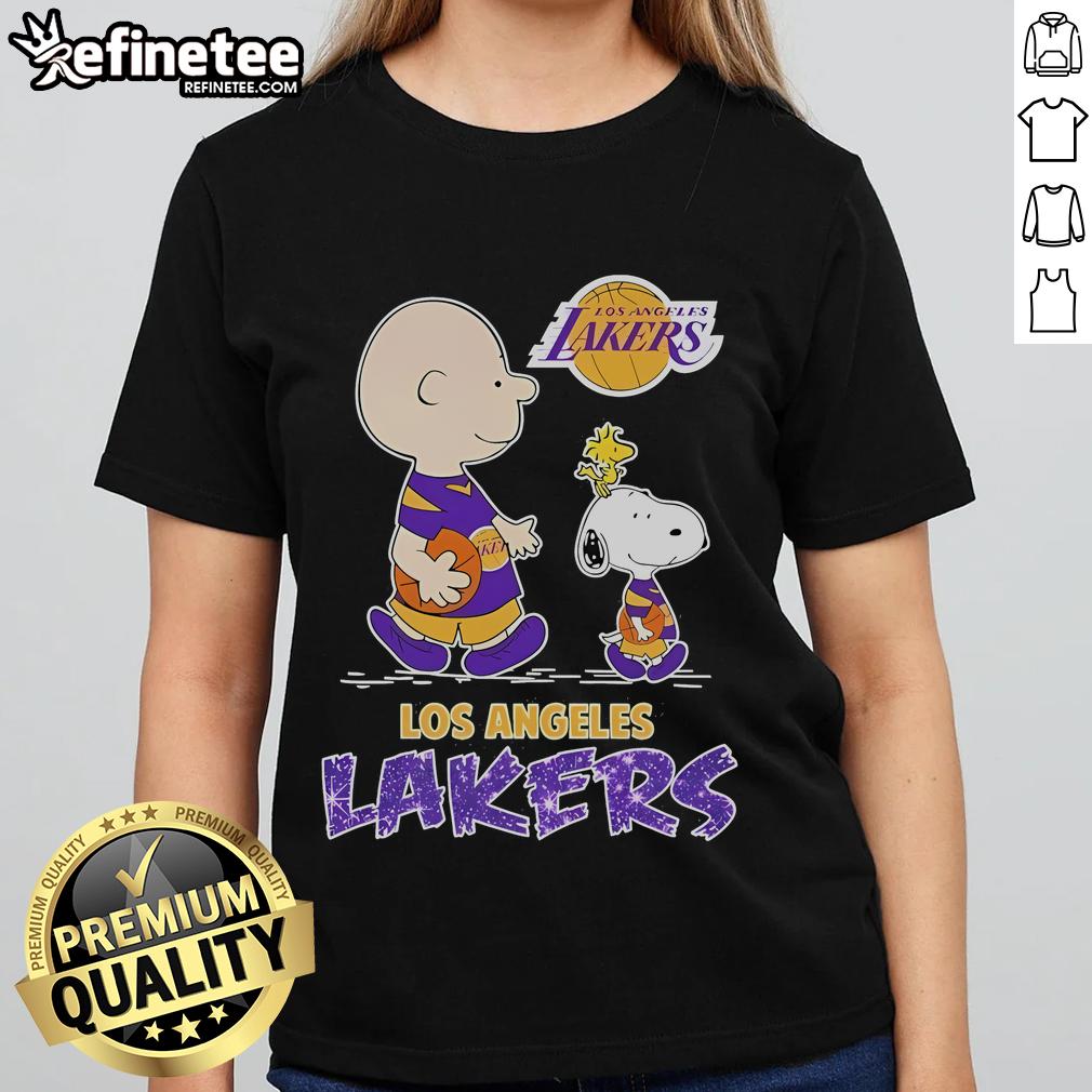 Nice Snoopy And Charlie Brown The Peanuts Los Angeles Lakers Ladies Tee Nice Snoopy and Charlie Brown Peanuts tee featuring Los Angeles Lakers design for ladies, perfect for fans and casual wear.