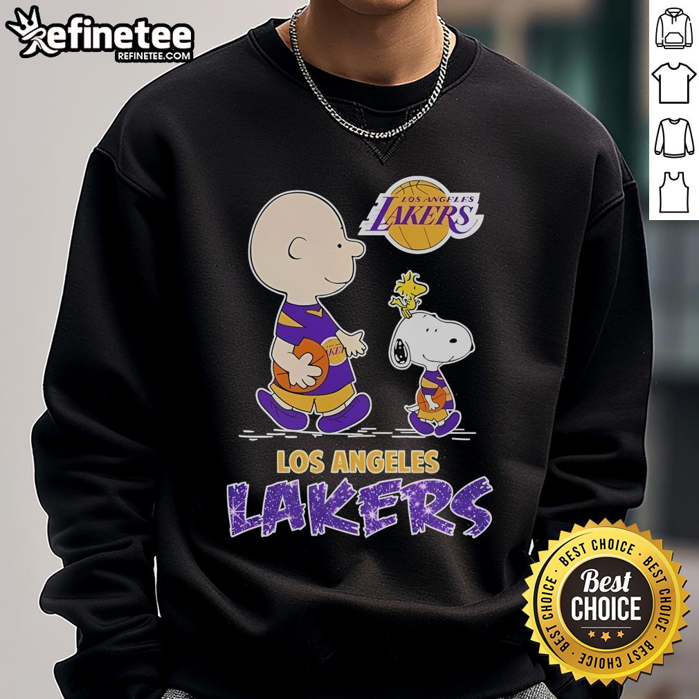 Nice Snoopy And Charlie Brown The Peanuts Los Angeles Lakers Sweatshirt Snoopy and Charlie Brown Peanuts sweatshirt featuring Los Angeles Lakers logo, perfect for fans and cozy attire.