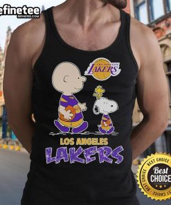 Nice Snoopy and Charlie Brown Peanuts tank top featuring Los Angeles Lakers design, perfect for fans and casual wear.