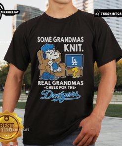 Nice Snoopy and Woodstock t-shirt for grandmas cheering for the Los Angeles Dodgers, perfect for baseball fans.