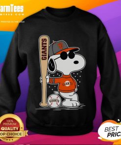 Snoopy in a standing pose wearing a San Francisco Giants baseball sweatshirt, perfect for fans and cozy style.