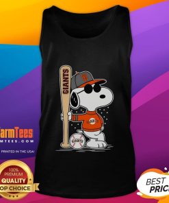 Snoopy standing pose on a San Francisco Giants baseball tank top, showcasing a fun and sporty design.