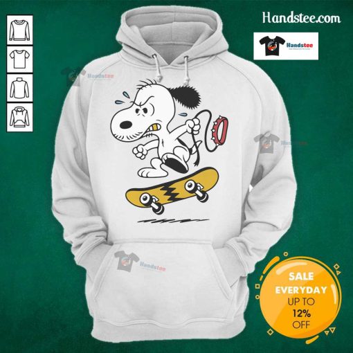Cool Snoopy skateboarding hoodie with yellow lightning design, featuring Snoopy and playful graphics for a trendy look.