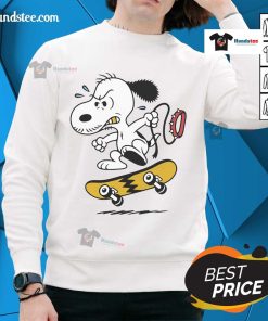 Cartoon sweatshirt featuring Snoopy skateboarding with a yellow lightning design, perfect for casual wear.