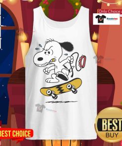 Cartoon tank top featuring Snoopy skateboarding with a yellow lightning design, perfect for casual wear.
